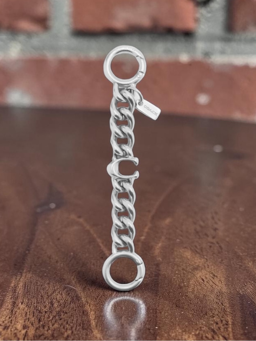 Coach Silver Chain Link Strap Extension with Signature Tag